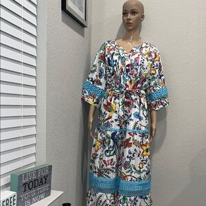 NWT-John Mark-Floral Print Dress with Blue Accents